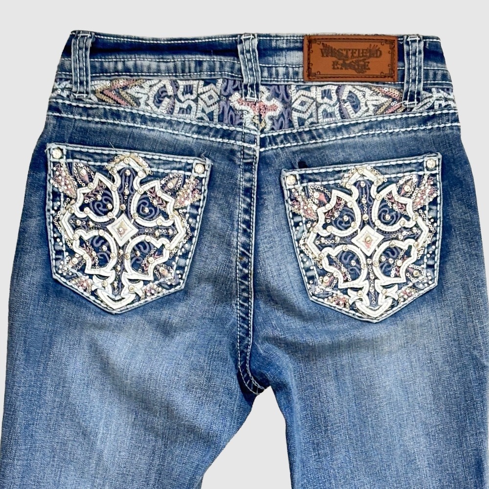VTG Y2K Westfield Eagle Embellished Bootcut Jeans‎ Womens 7 Rhinestons Western